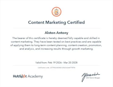 Content Marketing certificate by HubSpot Academy