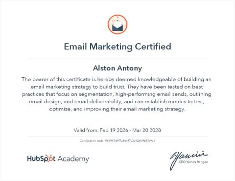 Email Marketing certificate by HubSpot Academy