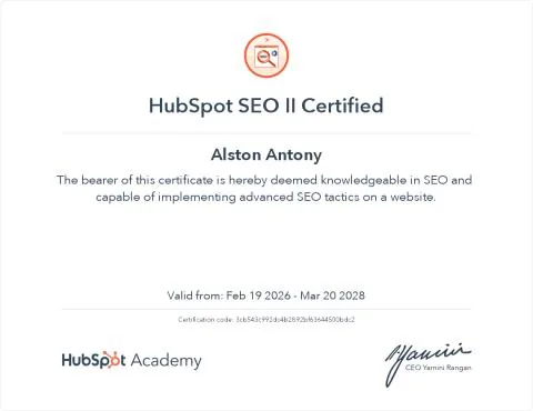 SEO II certificate by HubSpot Academy