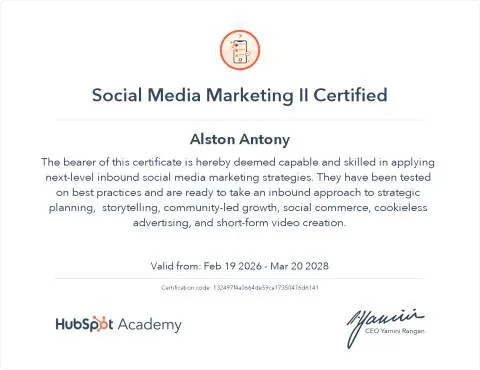 Social Media Marketing II certificate by HubSpot Academy