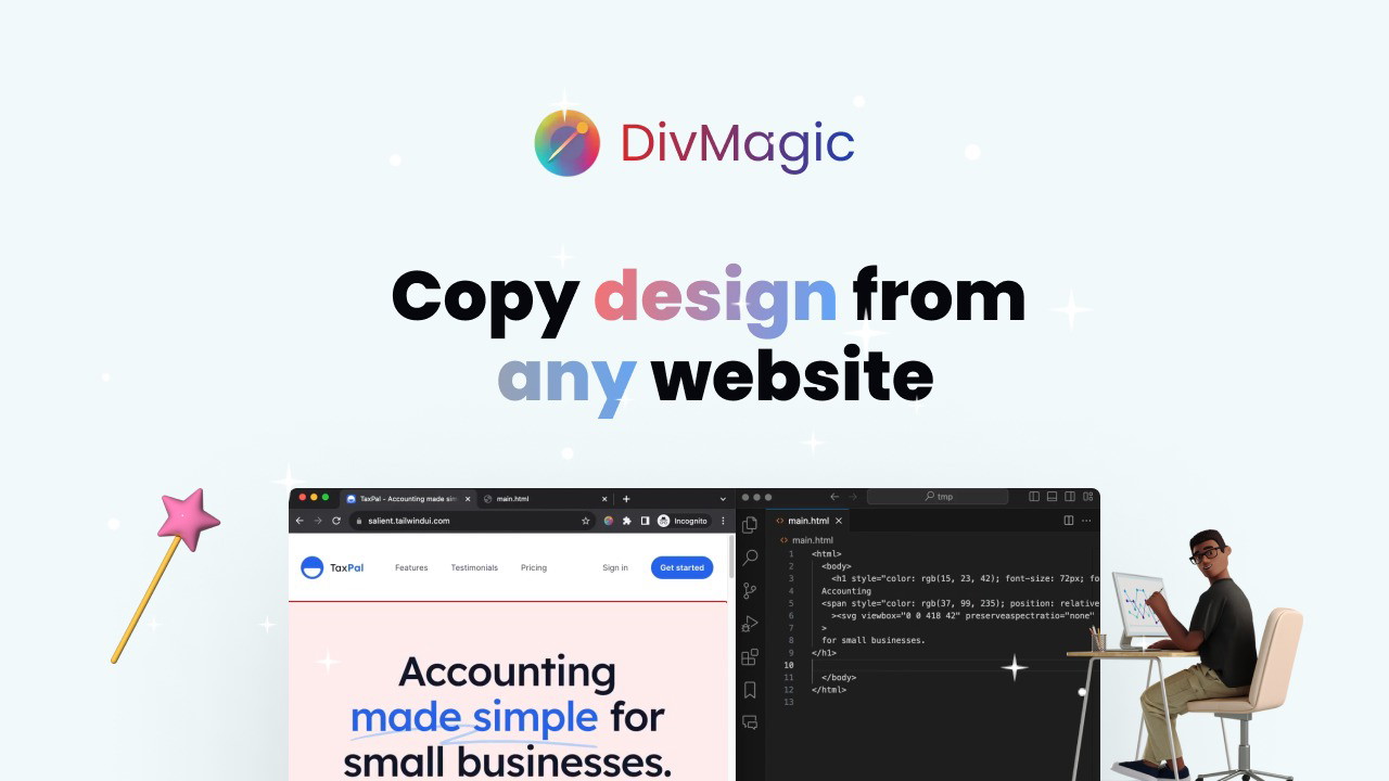 Effortless web element conversion with DivMagic's one-click magic.
