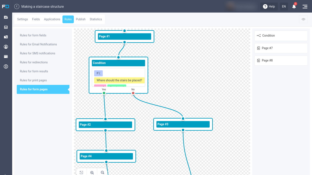 Configuring logical branching in a web form