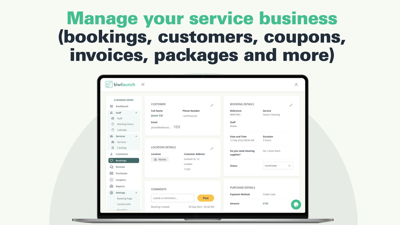 Admin panel to fully manage your service business.