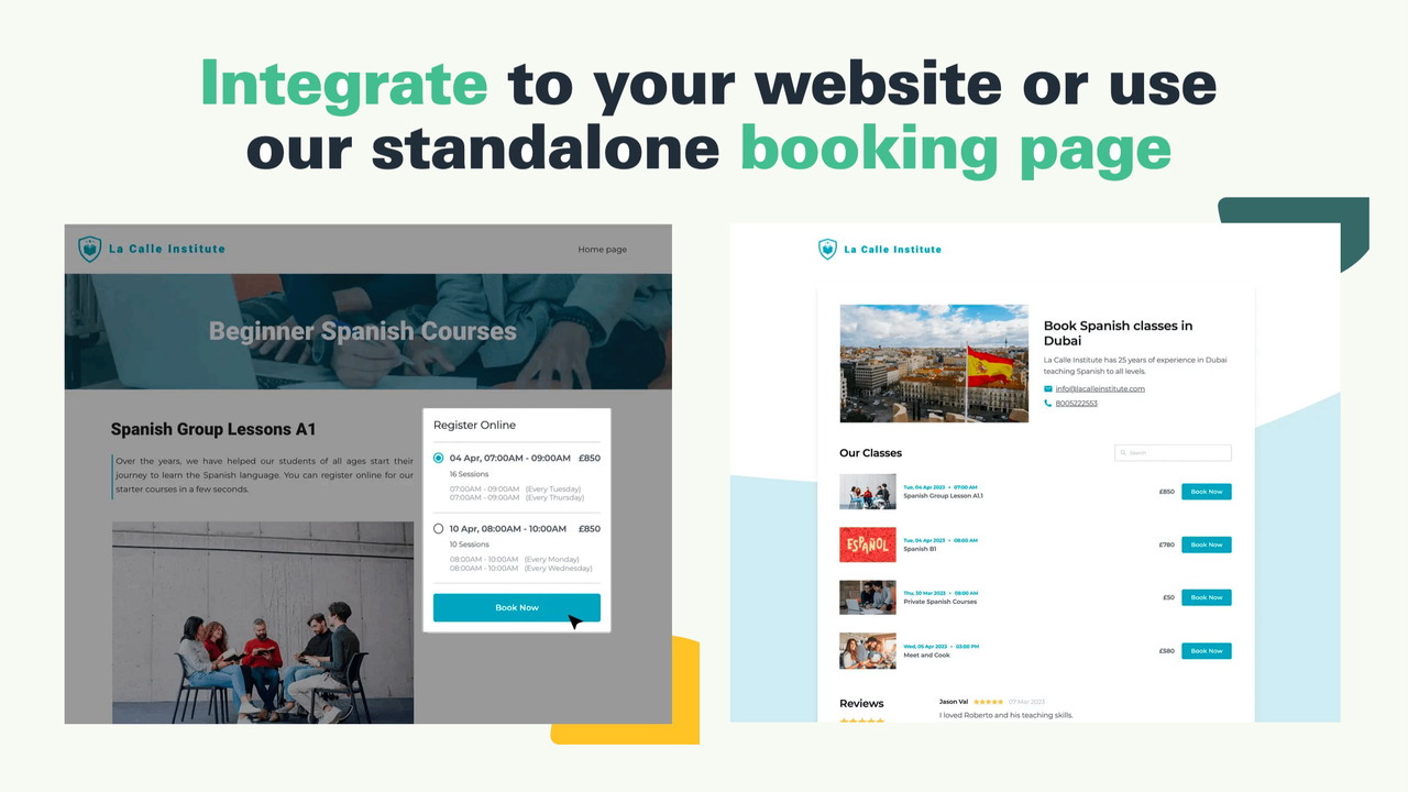 Live example of smart booking widget and standalone booking page.