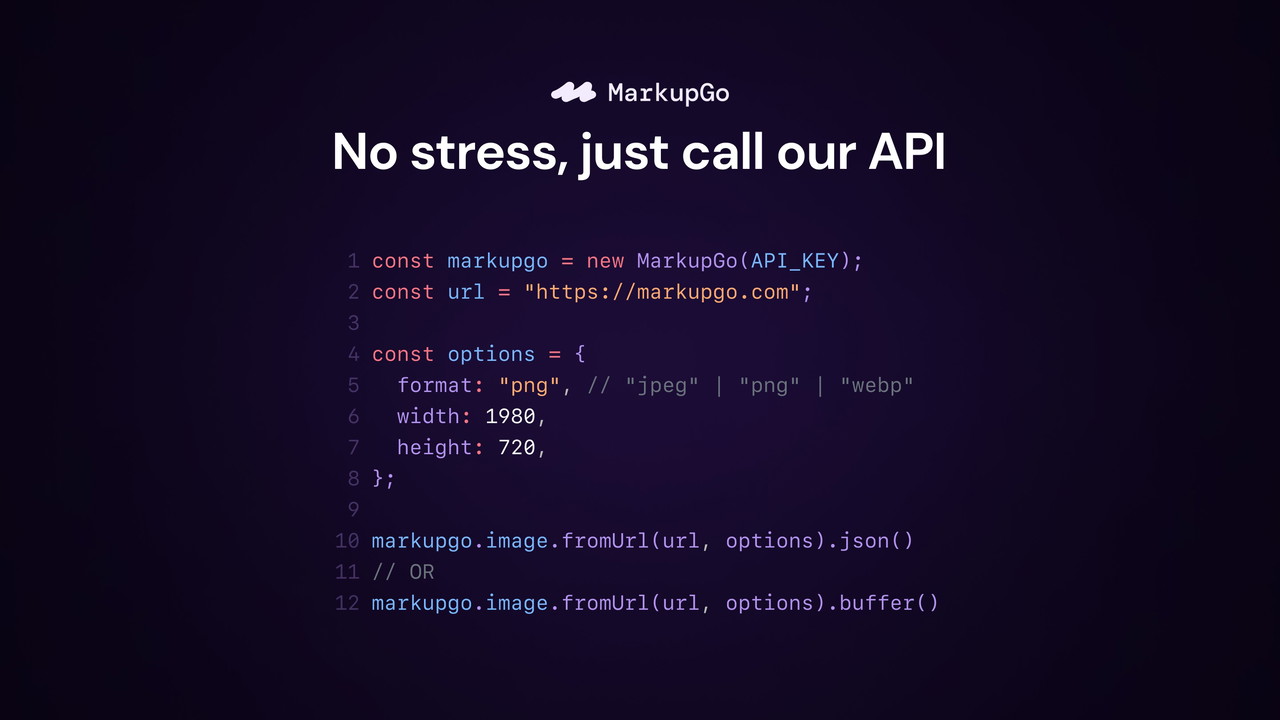 Leverage the power of MarkupGo’s API to generate high-quality PDFs and images effortlessly.