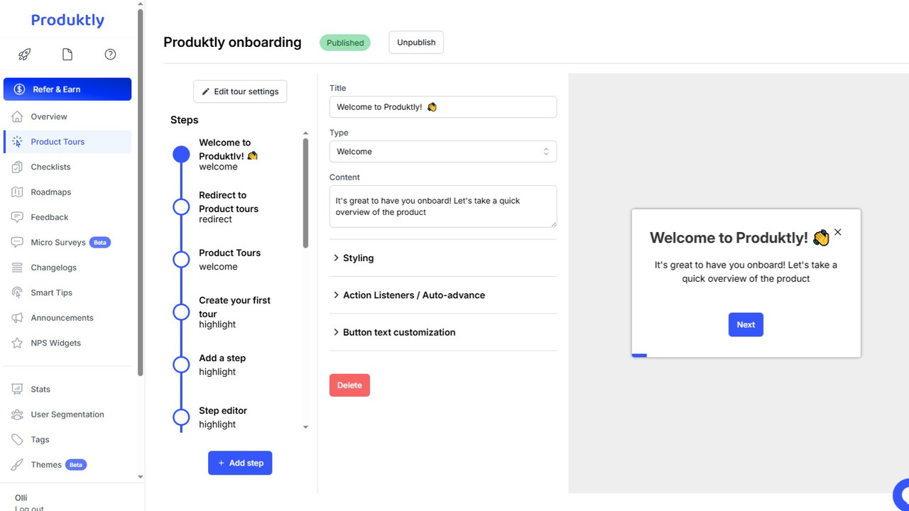 Our no-code editor makes building product tours and checklists a breeze