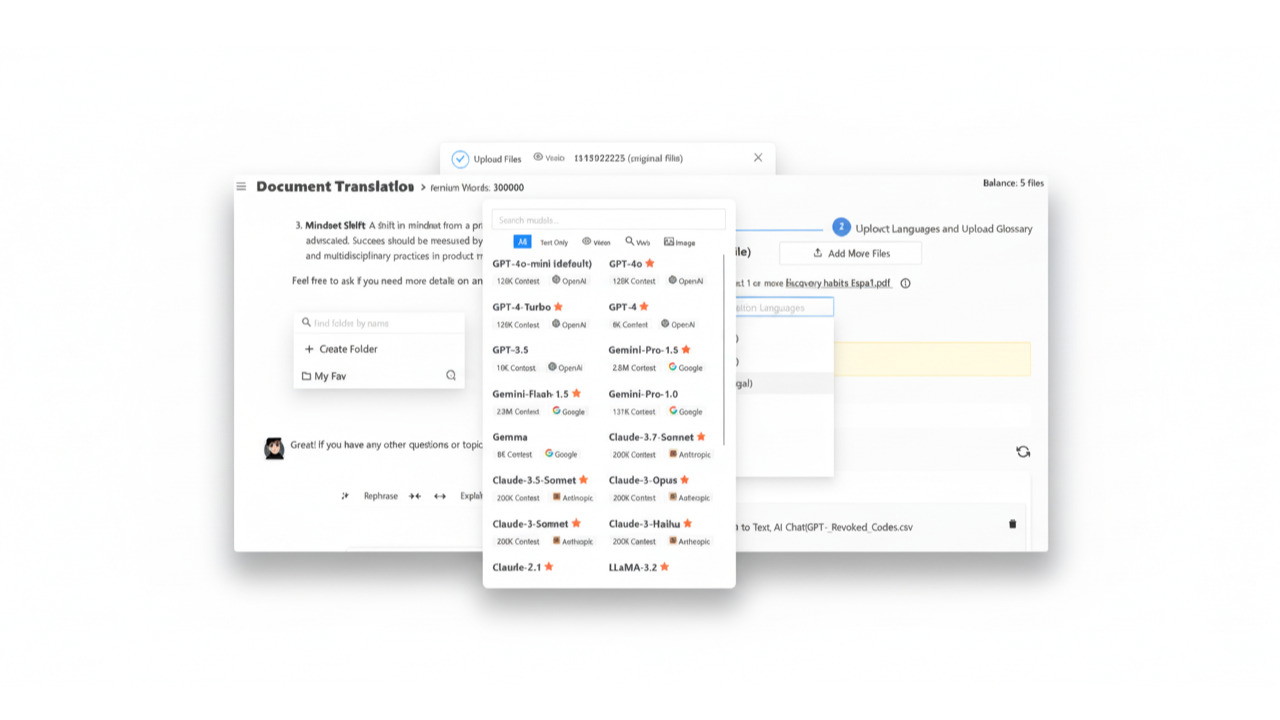 AI Chatbot, Document Translation and Copy writing Templates