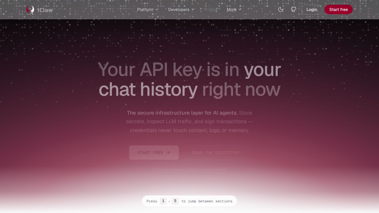 1Claw Vault homepage screenshot