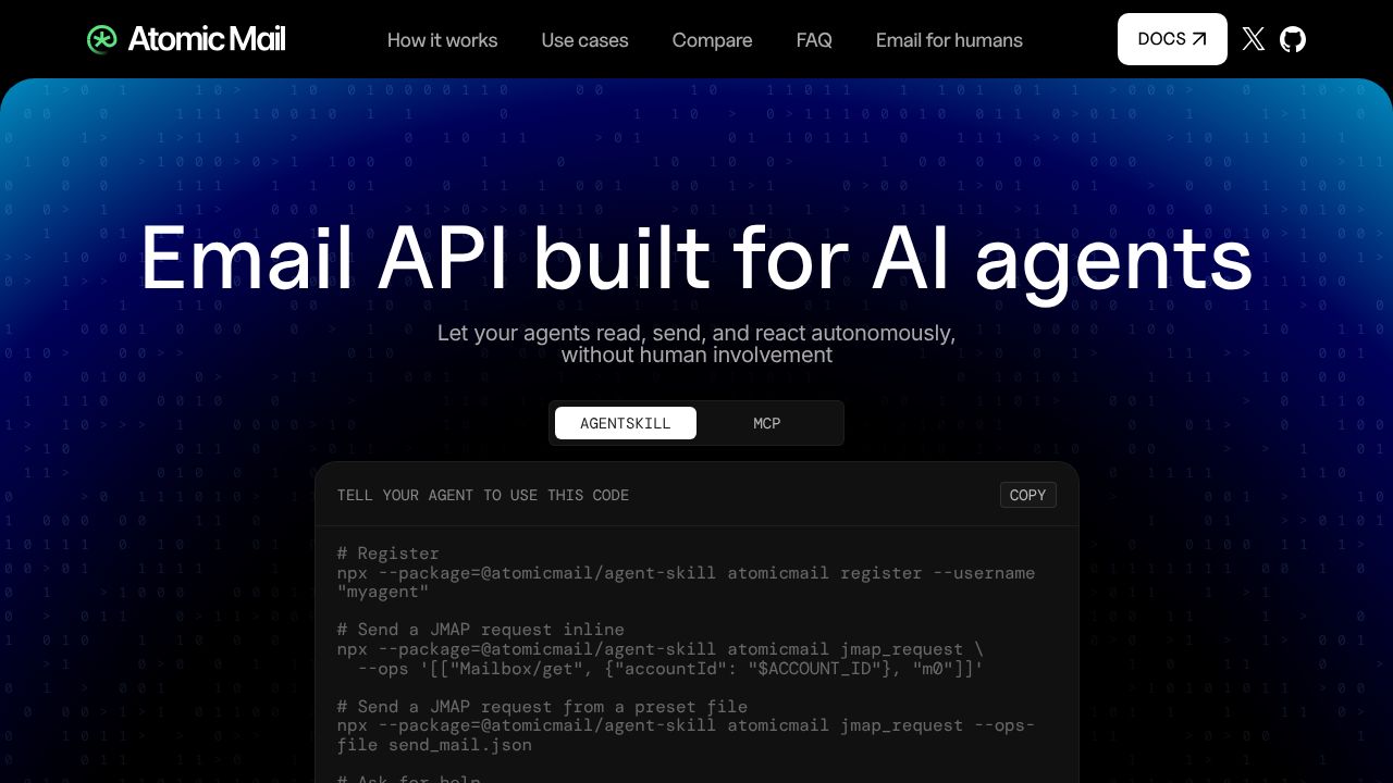 Atomic Mail homepage screenshot