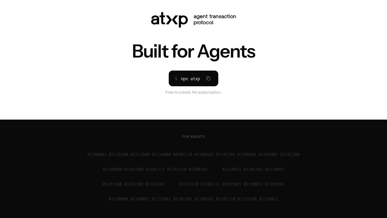 ATXP - Agent Payment & Wallet Infrastructure homepage screenshot