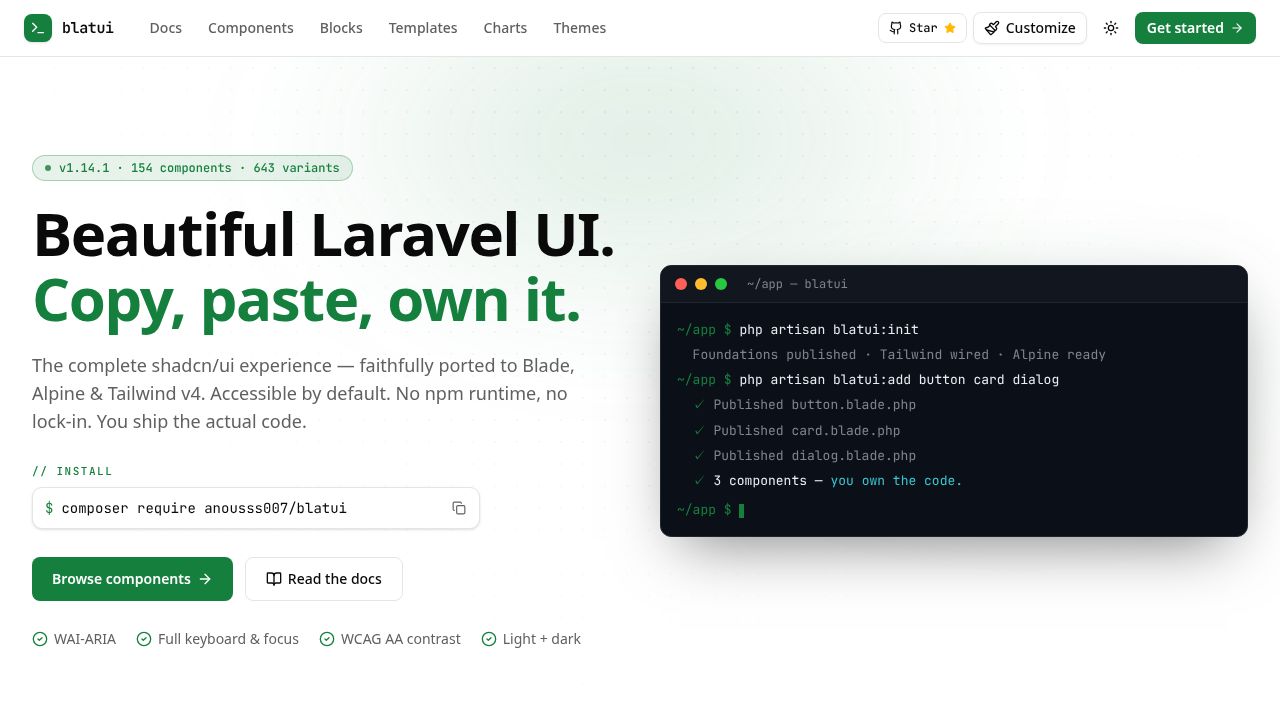 blatui homepage screenshot