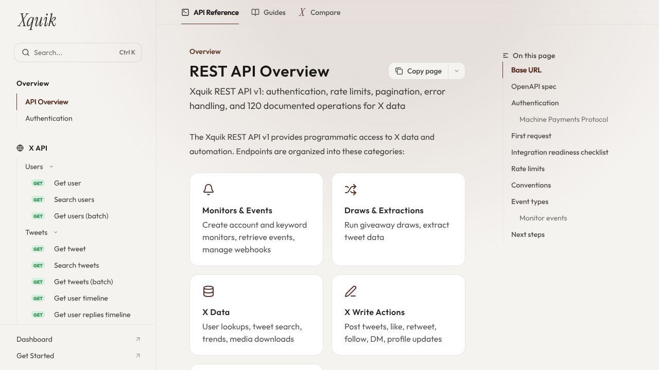 Xquik MCP Server homepage screenshot