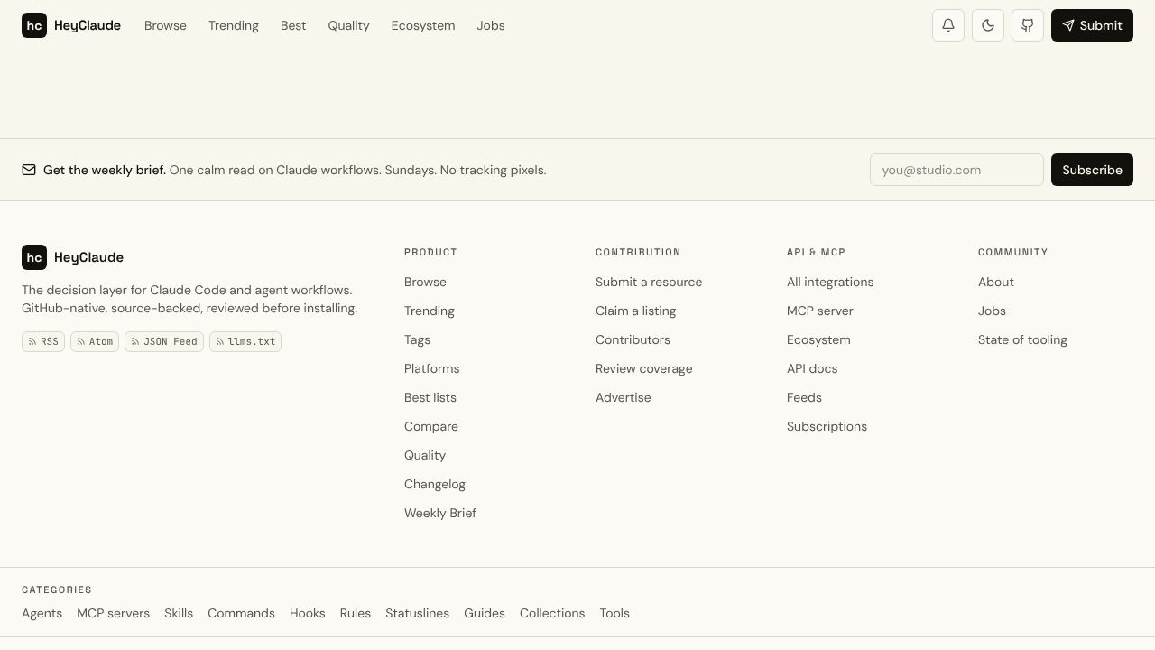 HeyClaude - Claude & AI workflow directory homepage screenshot