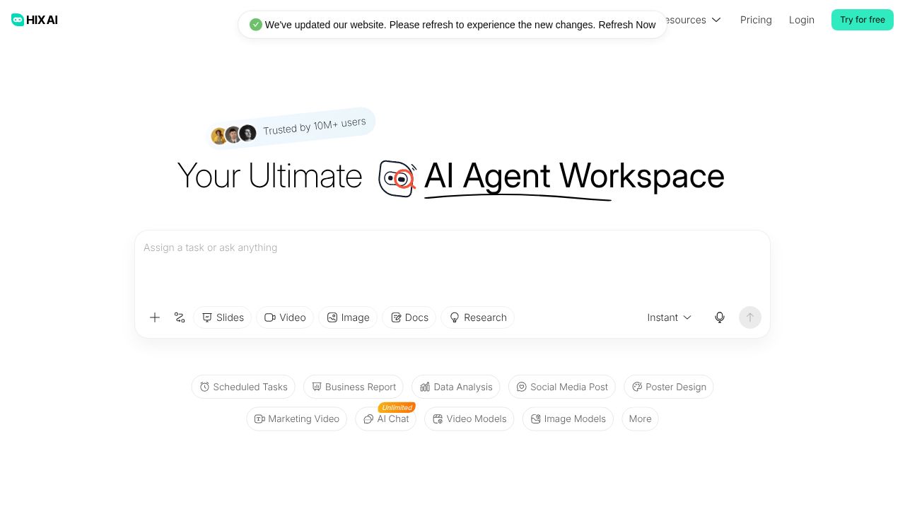 HIX.ai interface, a ChatGPT alternative for bundling chat + image/video generation in one subscription
