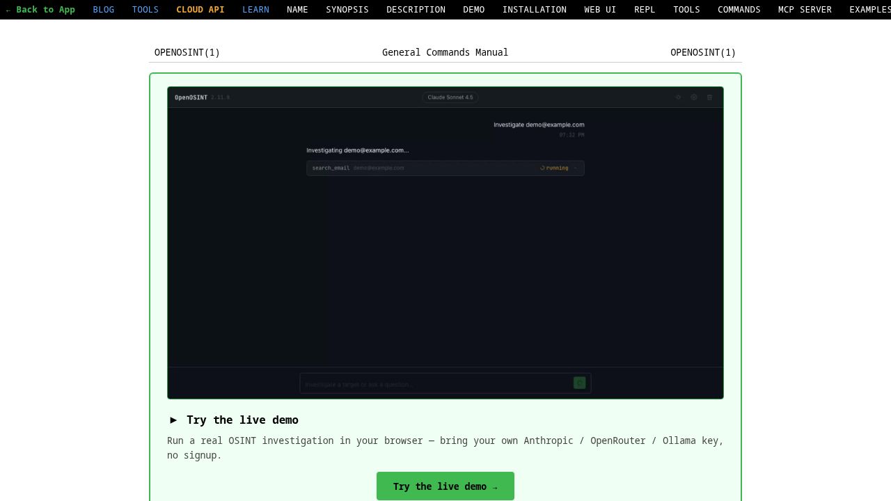 OpenOSINT homepage screenshot