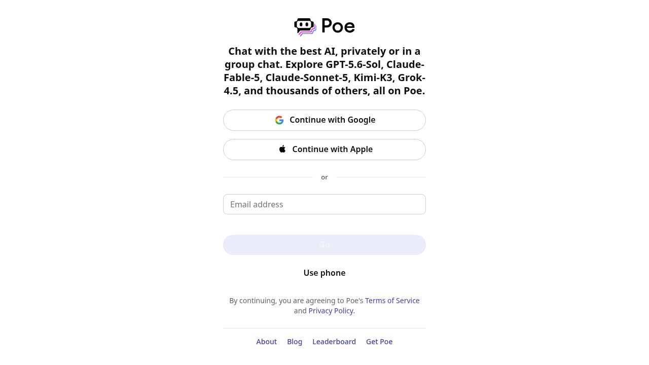 Poe interface, a ChatGPT alternative for accessing many models under one subscription