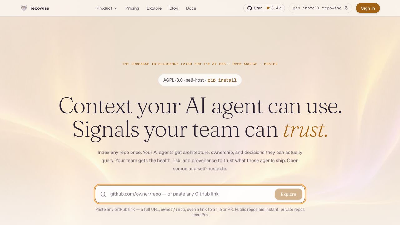 Repowise homepage screenshot