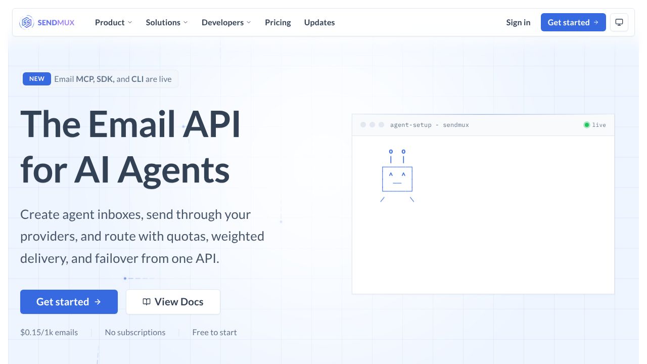Email Inbox API + Sending by Sendmux homepage screenshot