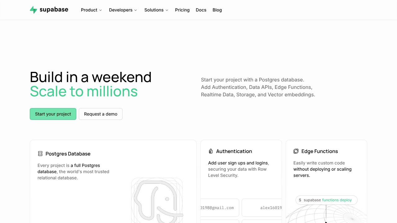 Supabase homepage screenshot
