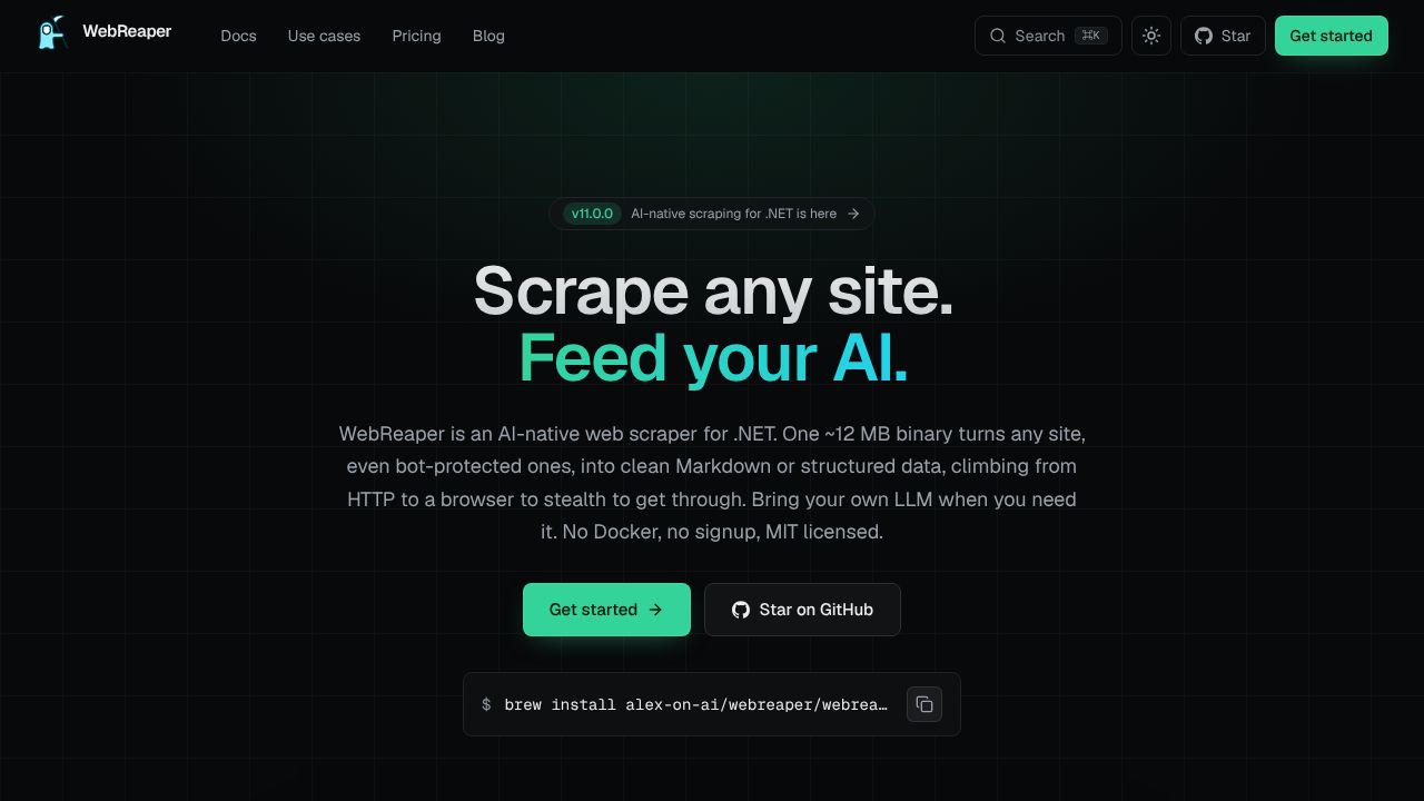 WebReaper homepage screenshot