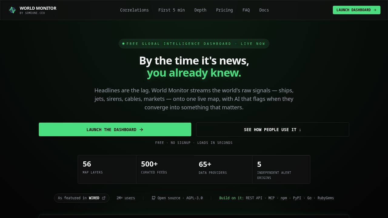 World Monitor homepage screenshot