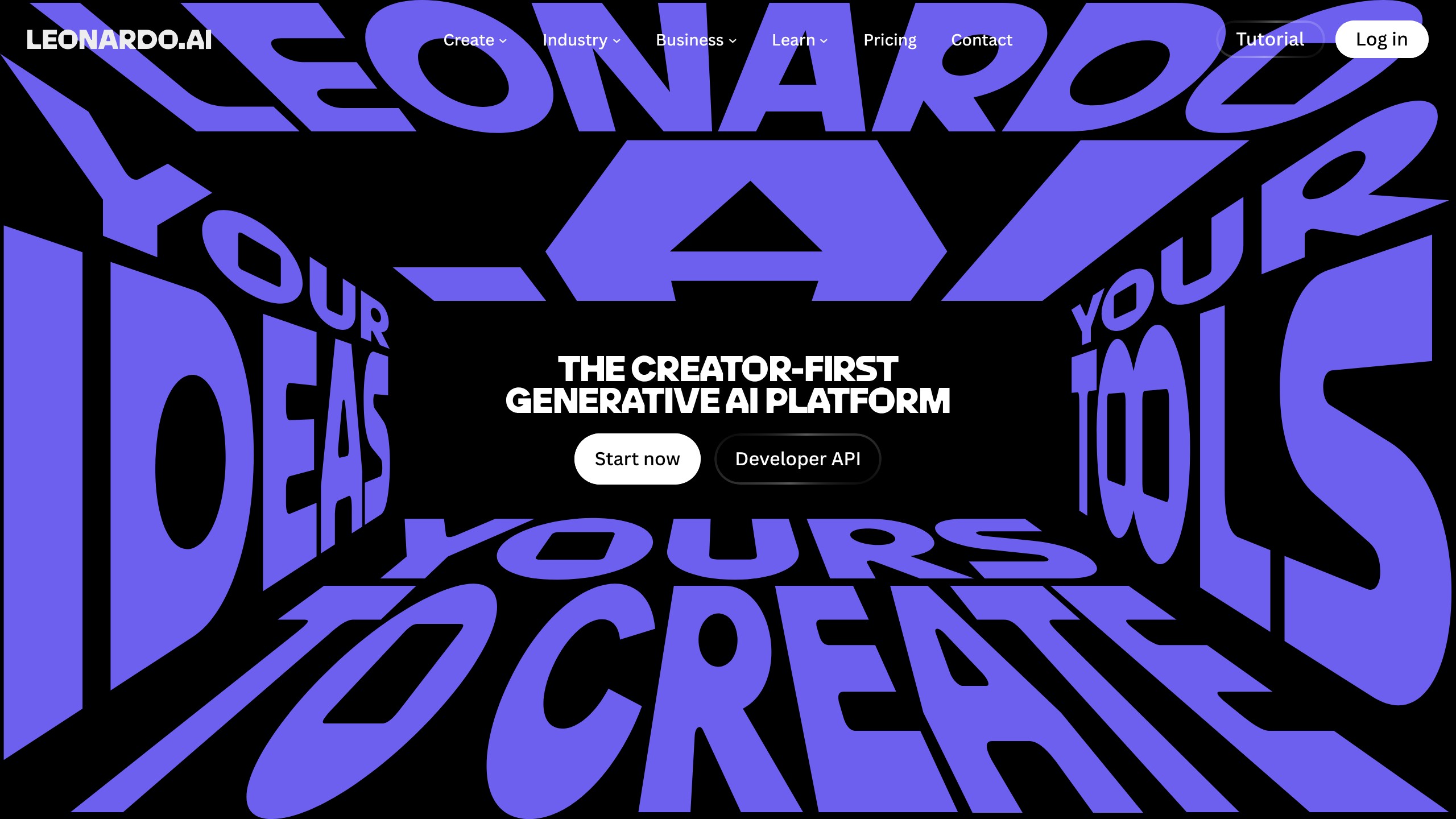 Leonardo AI homepage with creative image generation controls