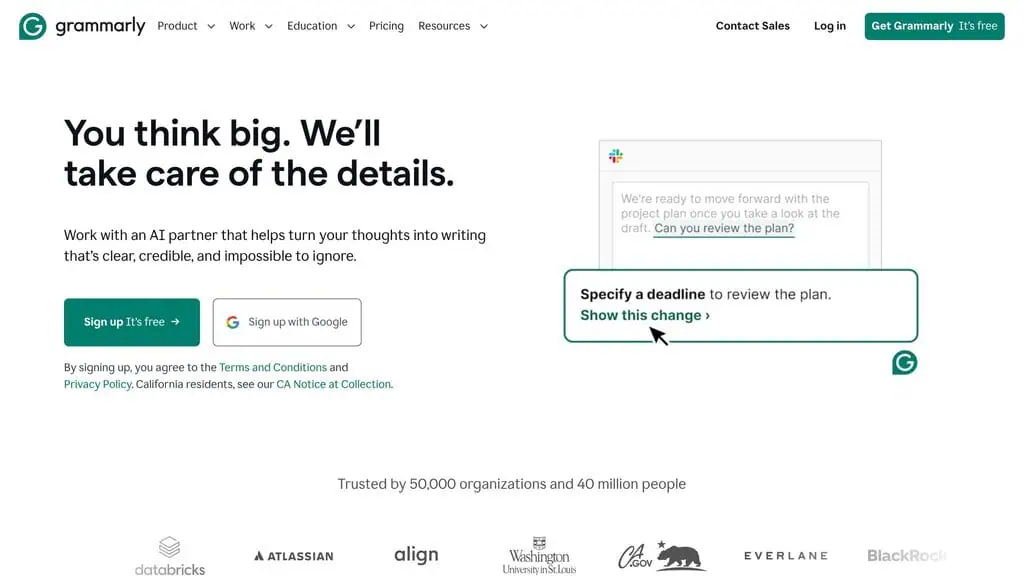 Grammarly writing assistant with AI content detection