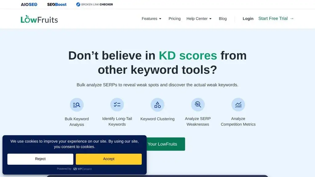 LowFruits keyword research tool for low-competition keywords