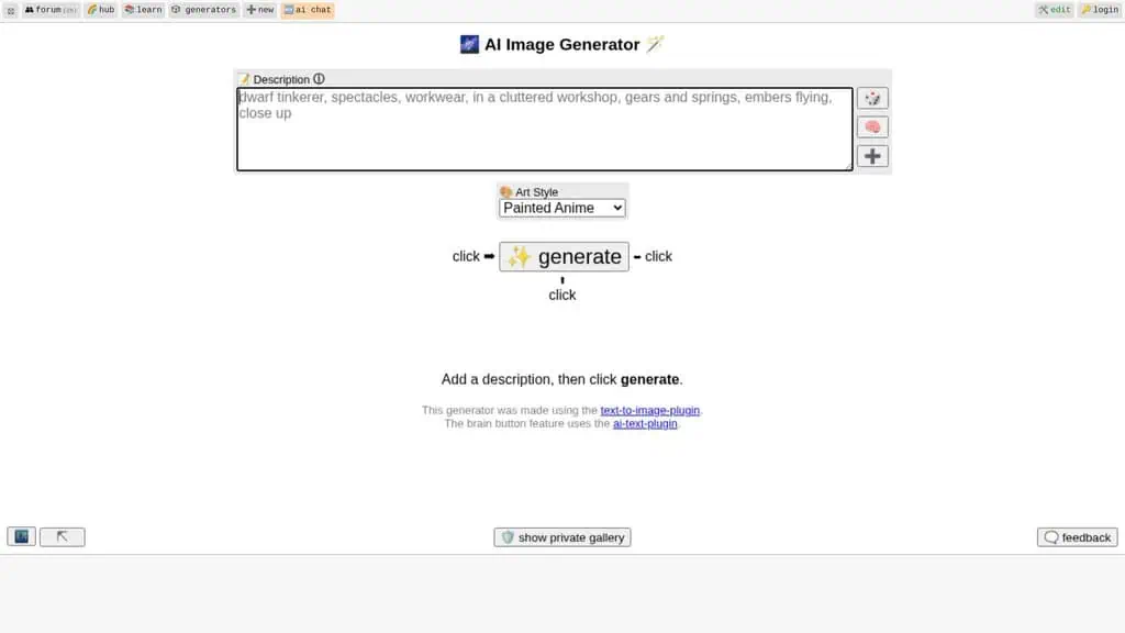 Perchance AI text to image generator with style options