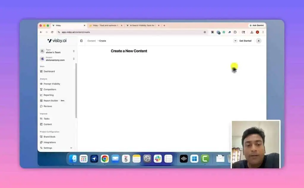Visby AI Create a New Content page under Content > Create