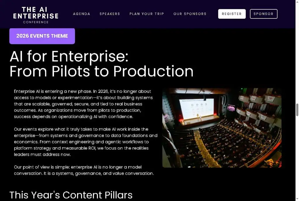 AI Enterprise Conference 2026 theme section, AI for Enterprise From Pilots to Production
