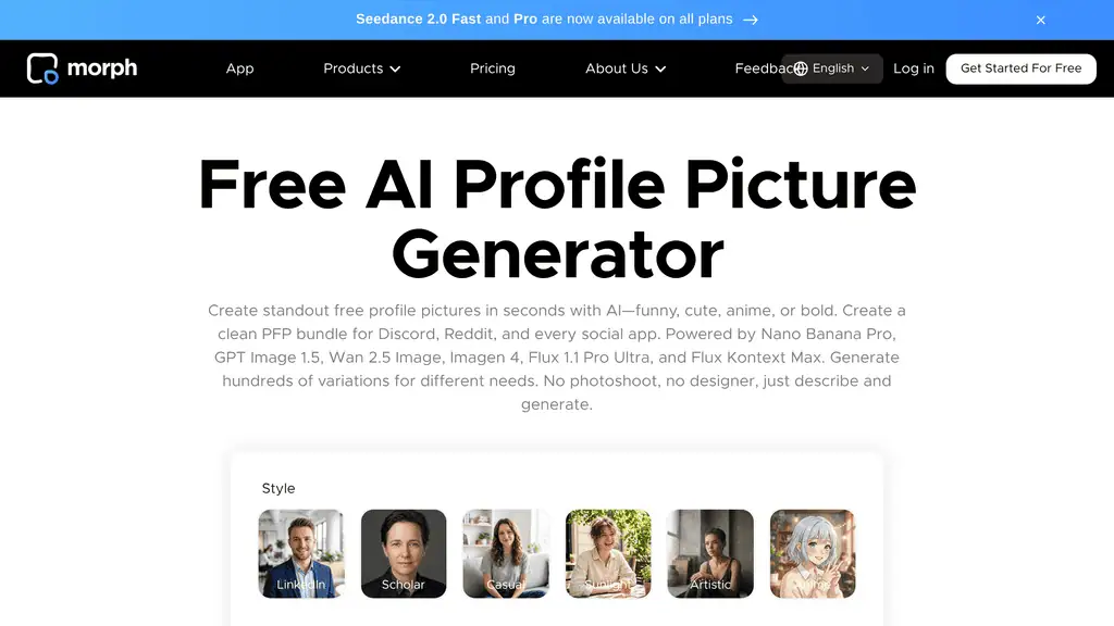 Morph Studio free AI profile picture generator