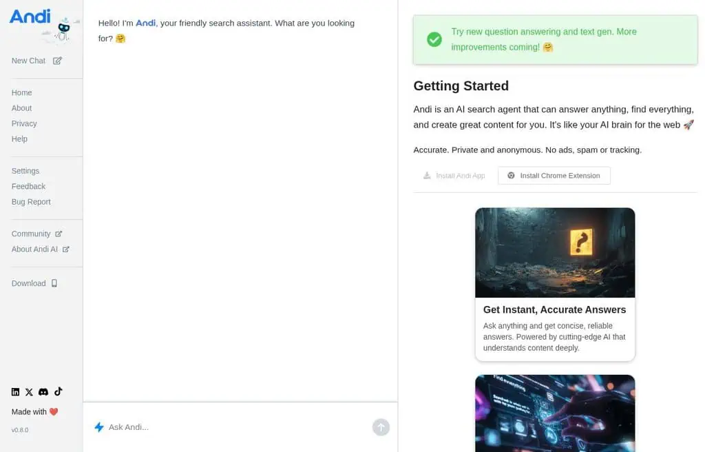 Andi conversational AI search engine