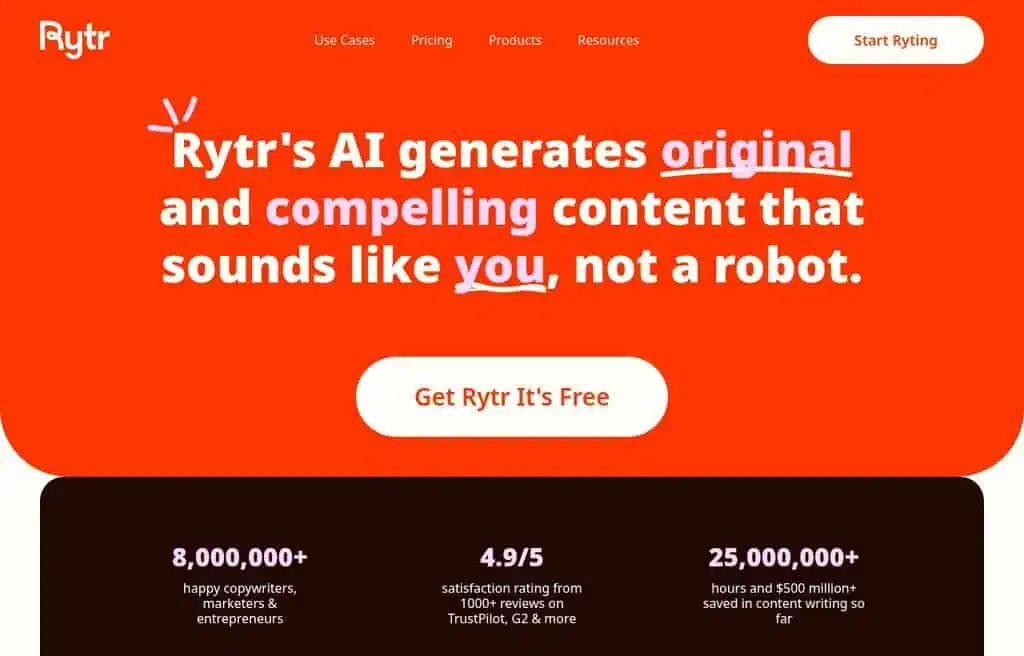 Rytr AI writing assistant interface
