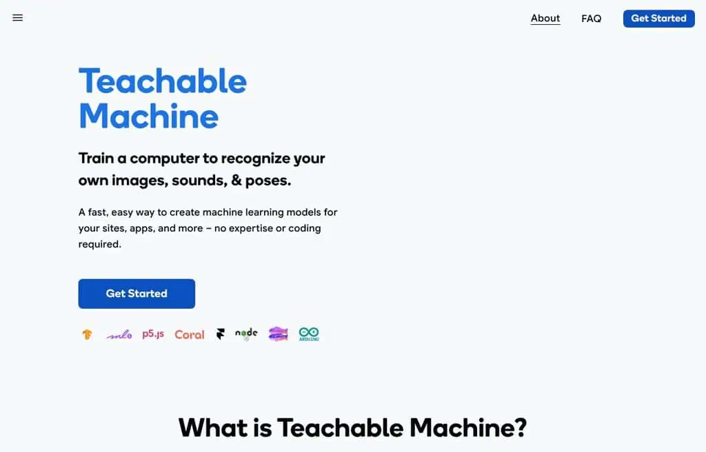 Google Teachable Machine no-code model training