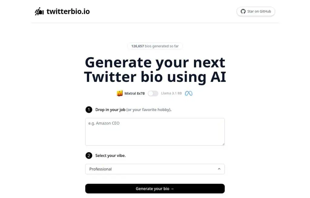 TwitterBio AI social bio generator