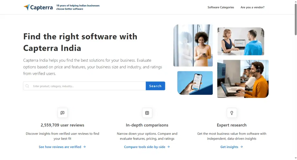 Capterra homepage, the Gartner-owned SMB software directory