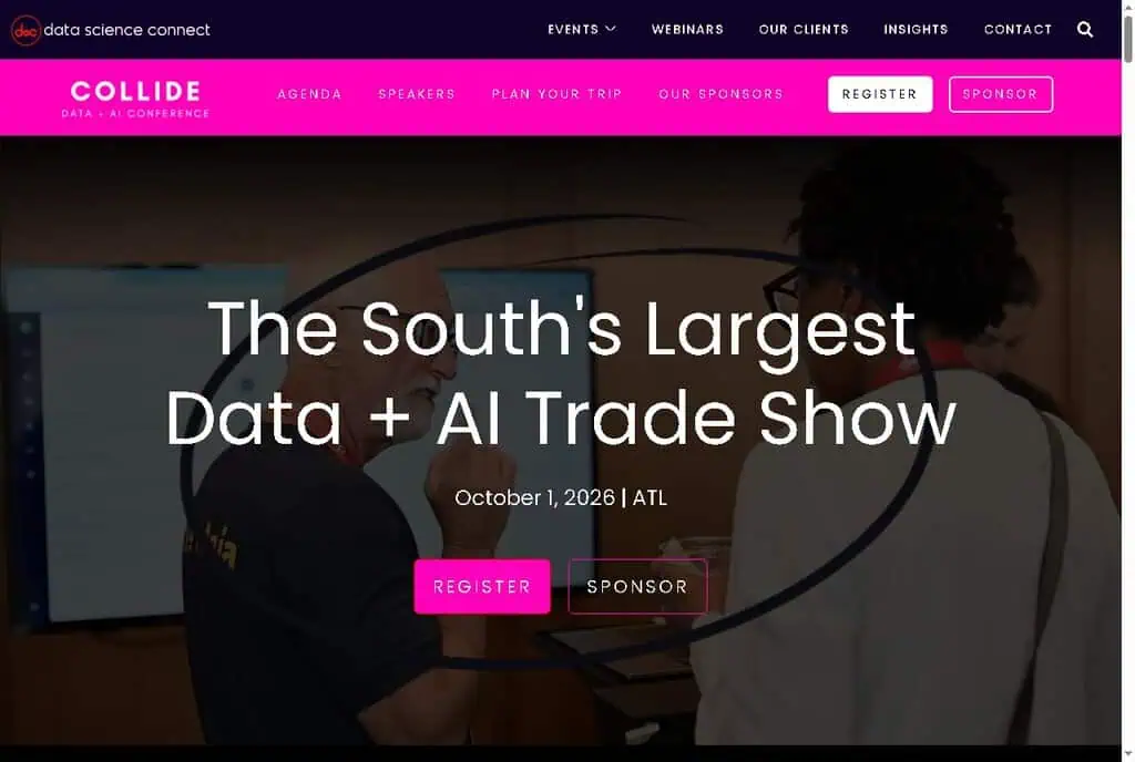 COLLIDE Data + AI Conference 2026 homepage banner, the South's largest data and AI trade show in Atlanta on October 1