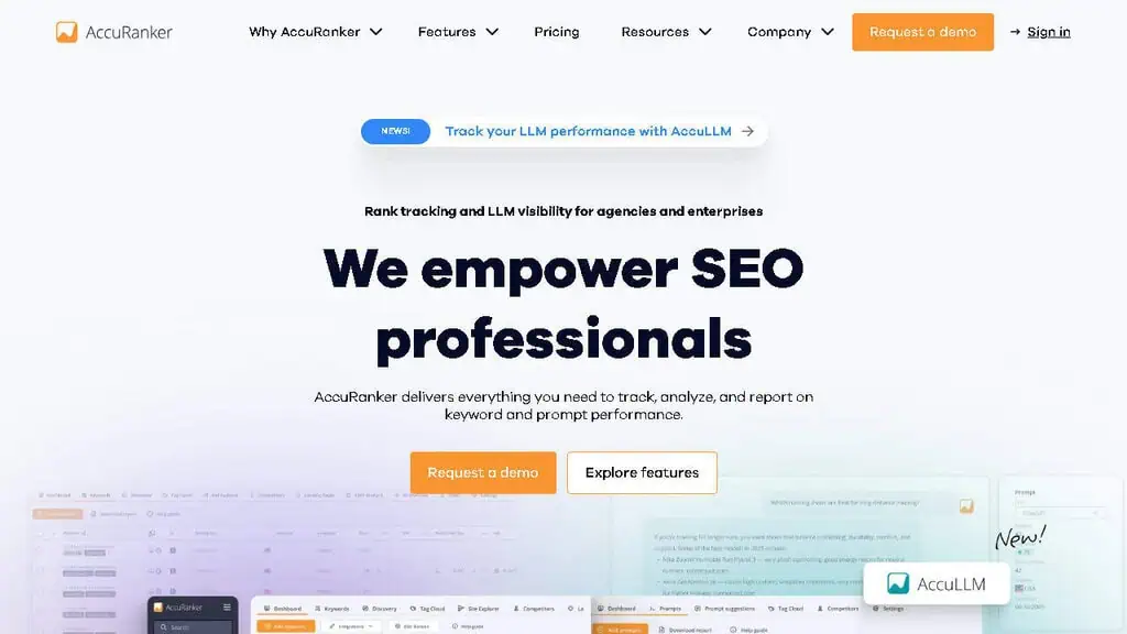 AccuRanker rank tracking dashboard showing real-time keyword position updates and SERP analysis