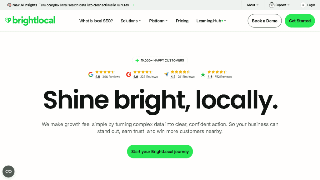 BrightLocal local SEO platform showing citation audit and Google Business Profile performance data