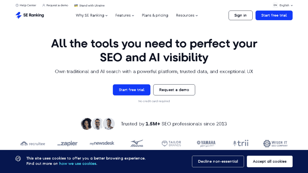 SE Ranking all-in-one SEO platform showing keyword rank tracking and competitor analysis