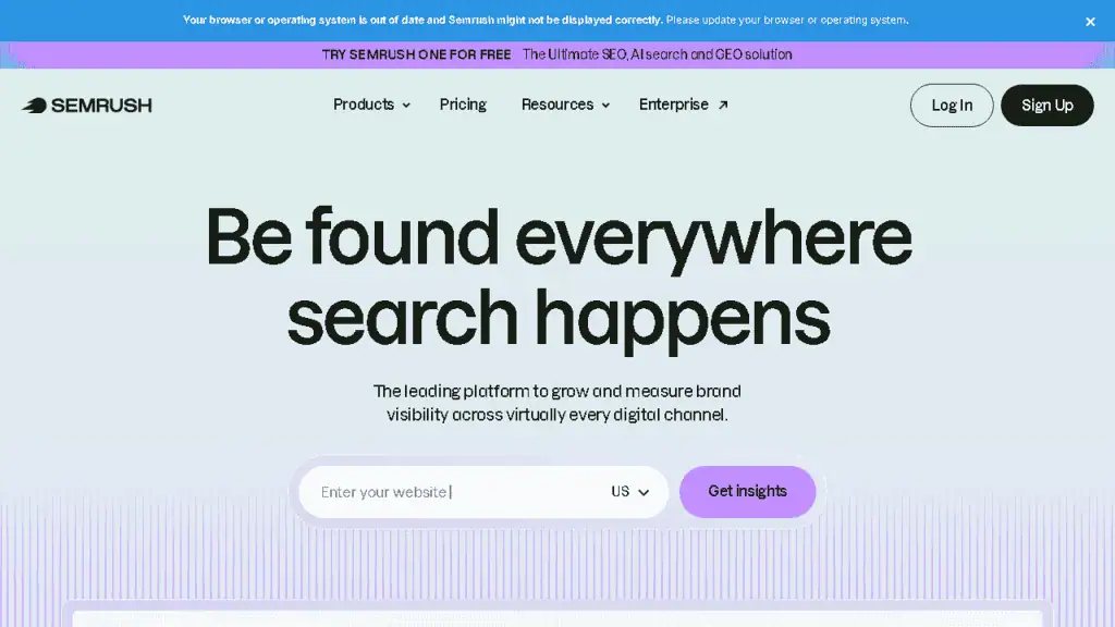 Semrush domain overview showing organic search traffic, keyword rankings, and backlink profile