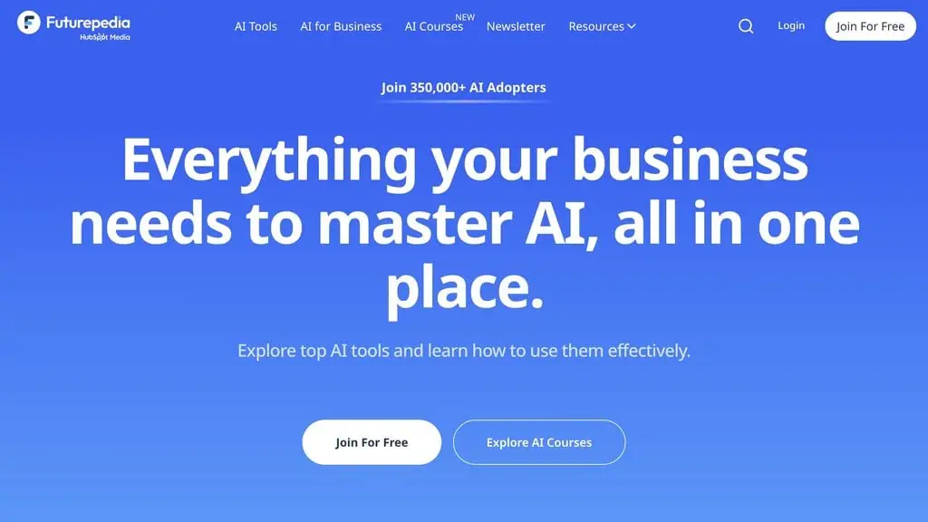 Futurepedia homepage, one of the largest AI tool directories