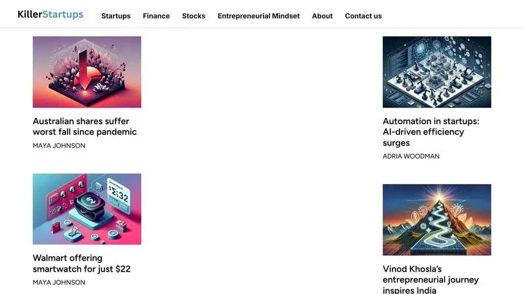 KillerStartups homepage featuring and reviewing new startups