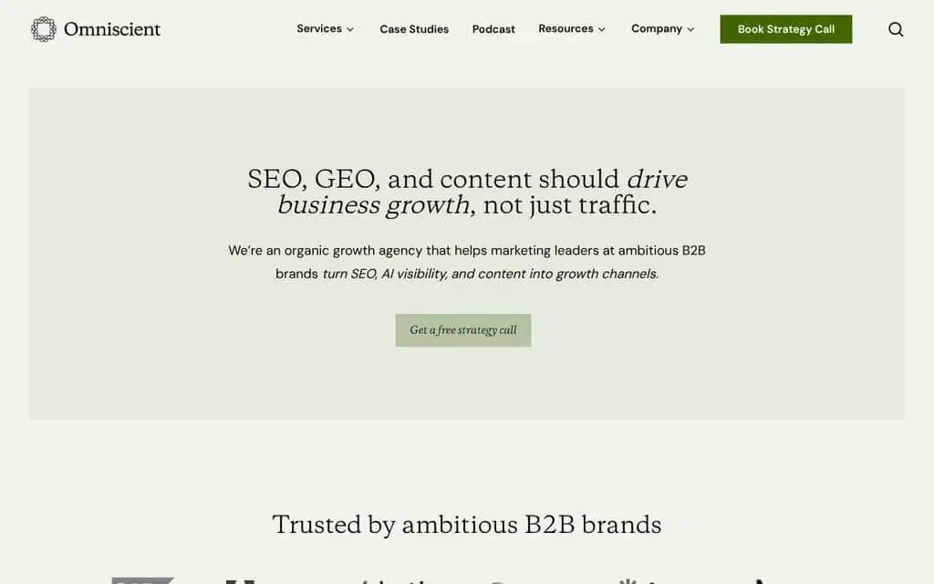 Omniscient Digital homepage - AI SEO agency