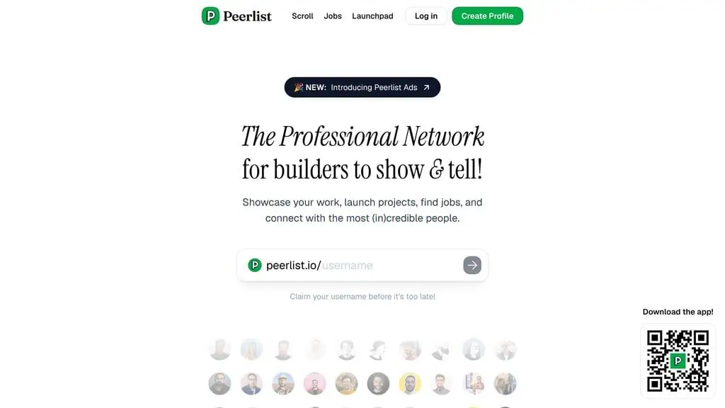 Peerlist homepage, a developer and maker network with a launchpad