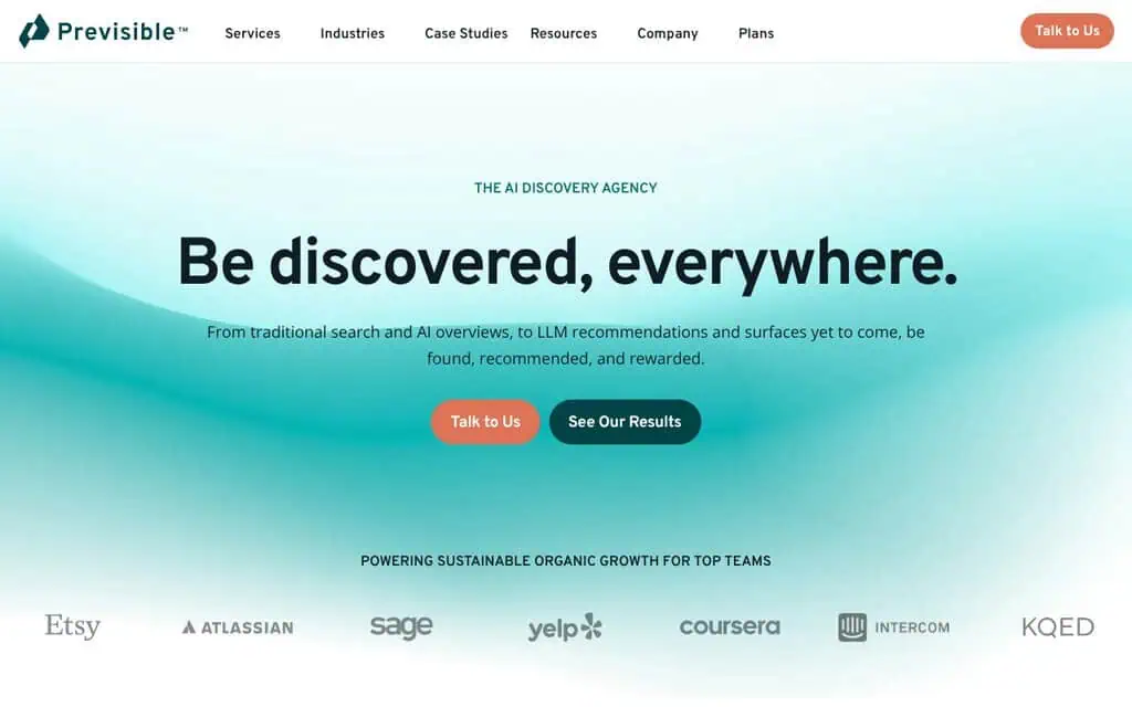 Previsible homepage - AI SEO agency