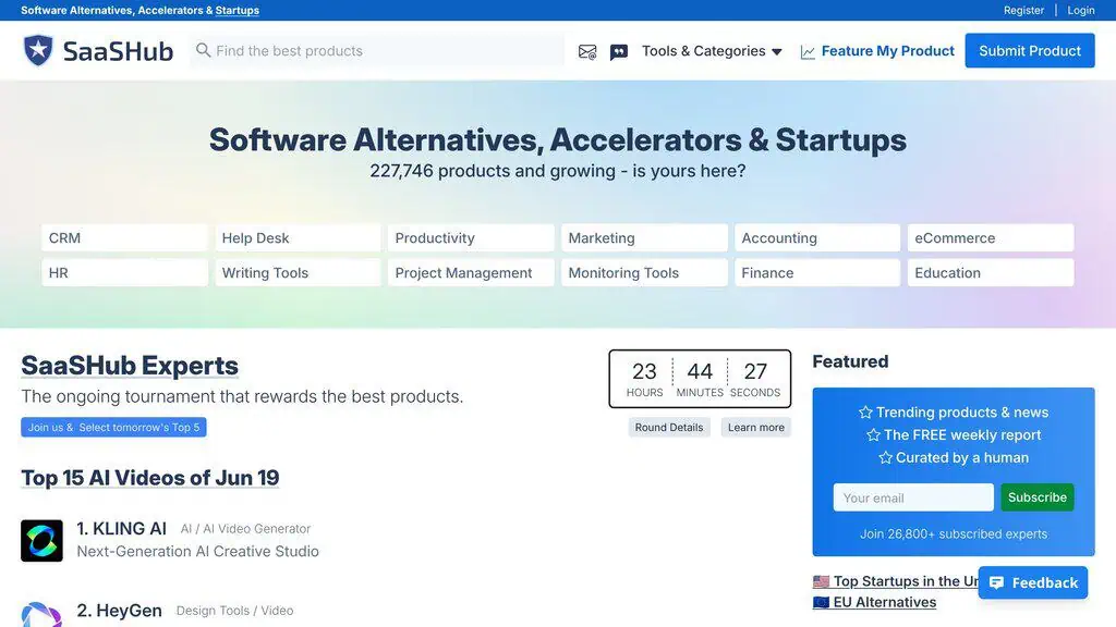 SaaSHub homepage for SaaS discovery and alternatives