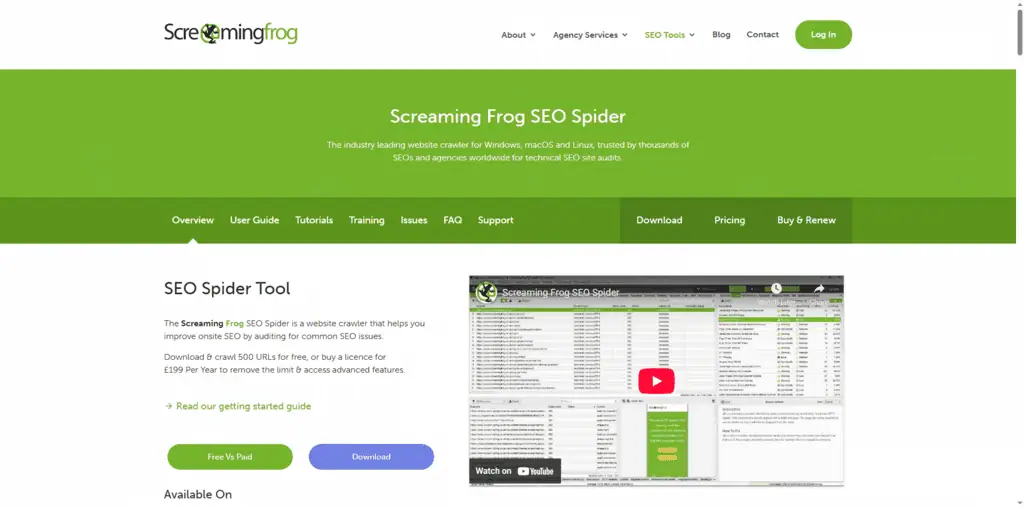 Screaming Frog SEO Spider showing technical audit results and broken links