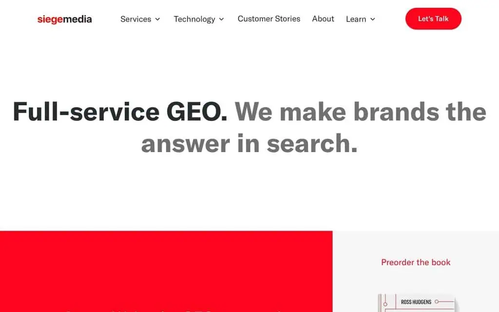 Siege Media homepage - AI SEO agency